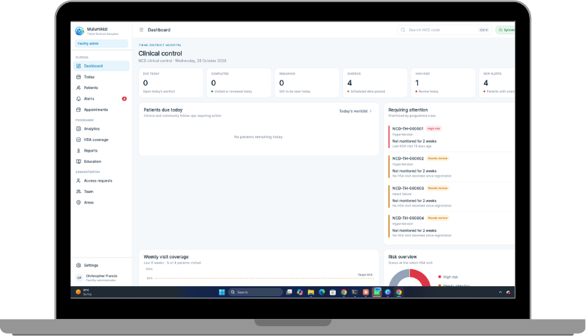 Clinical control dashboard